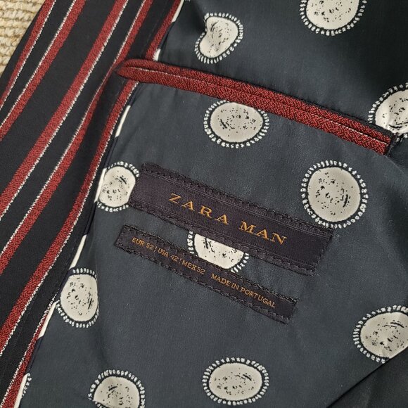 Zara Man Burgundy Striped Boating Jacket 42R - Picture 9 of 10